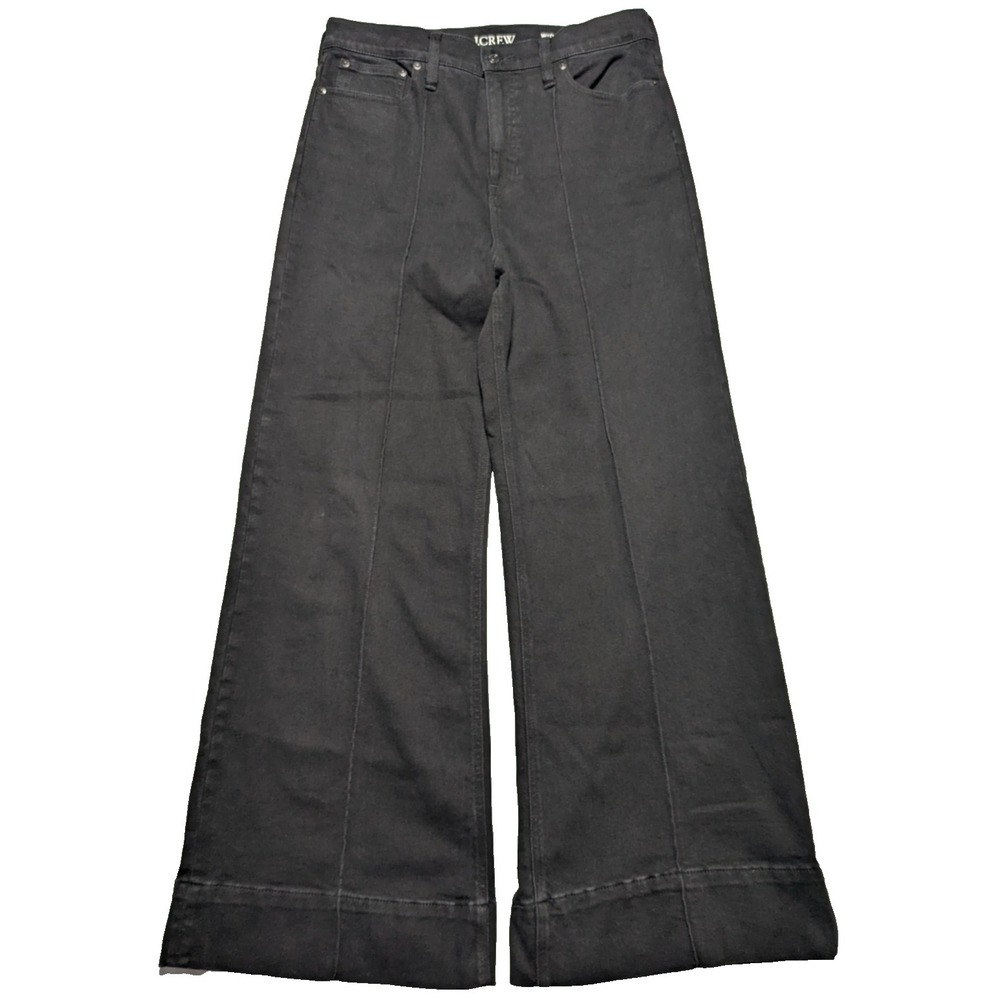J. CREW WIDE LEG TROUSER Women 31 Black Viscose Blend Stretch Denim Jeans